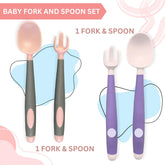 Baby Spoon and fork Set for Baby Feeding (BendableGripPinkGrey)